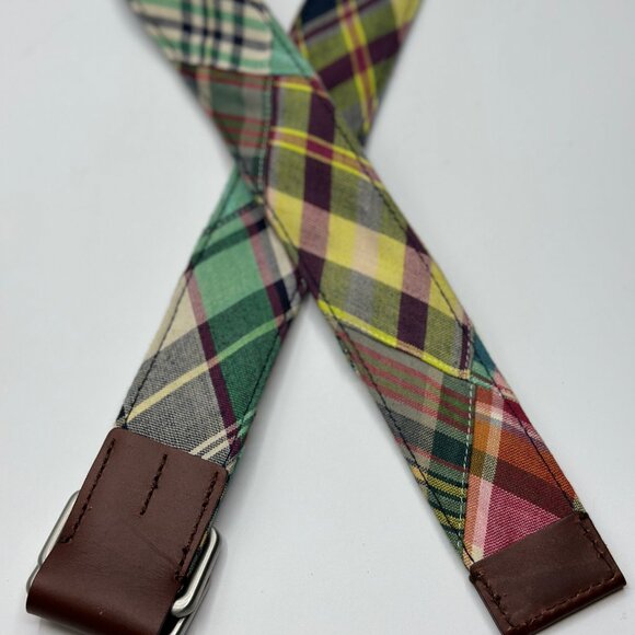 Brooks Brothers "346" Men's Plaid Cotton Belt Leather and D Ring Buckle Large - Picture 7 of 10